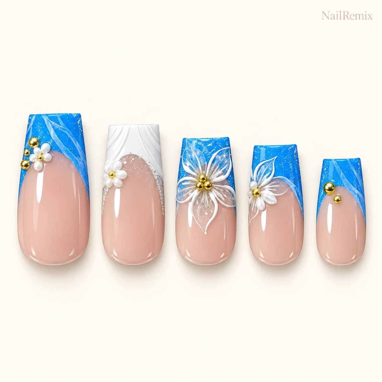 Nude · Blue & green · Blue nail art