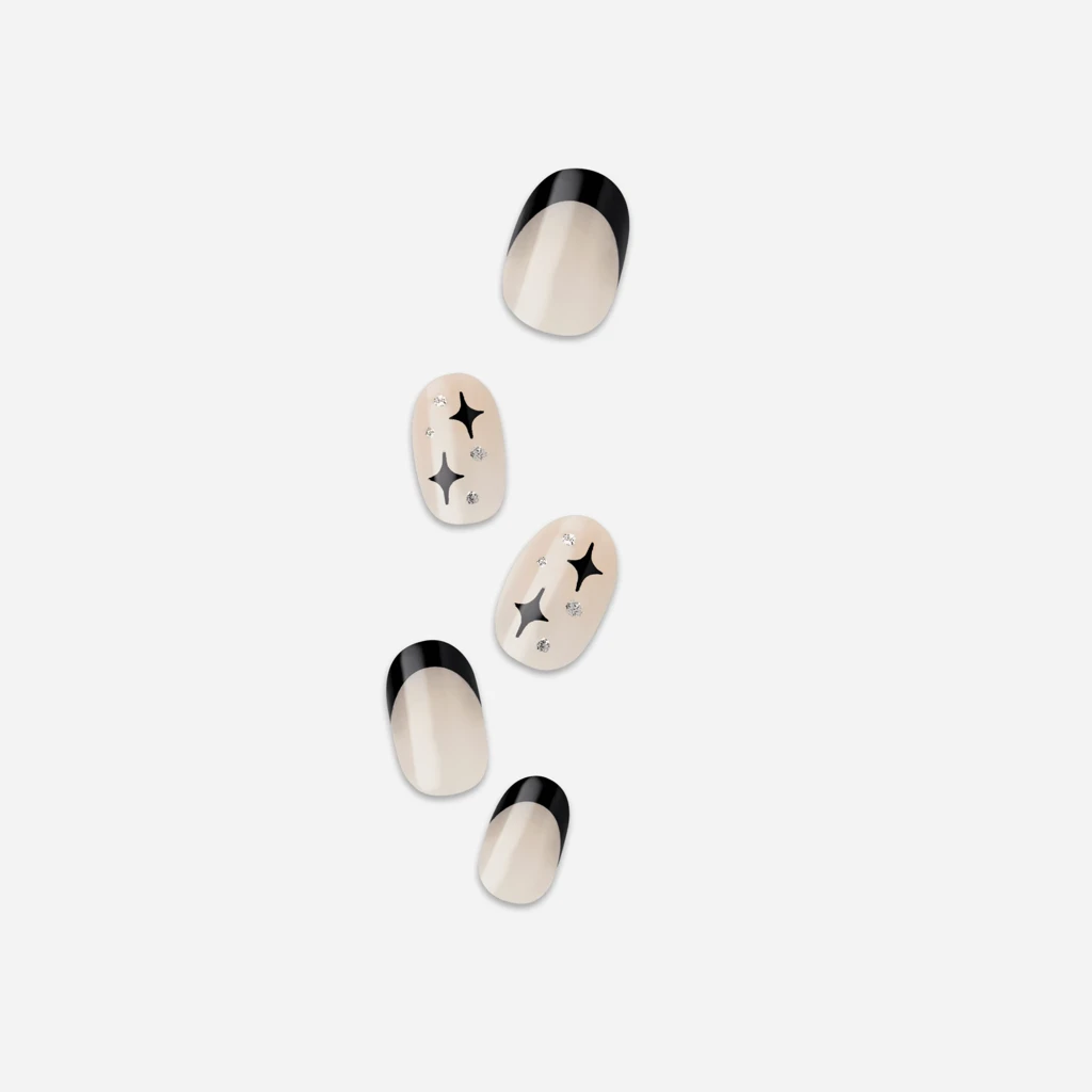 Nude · Black · Rhinestones nail art