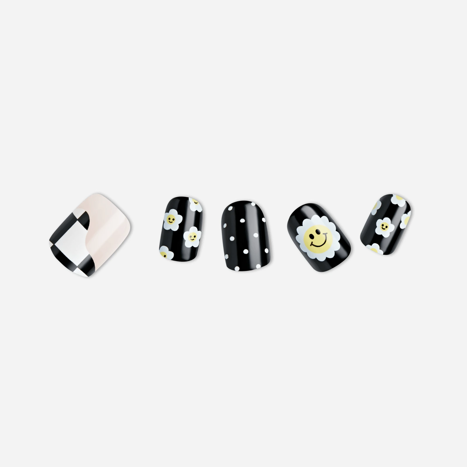 Nude · White · Black nail art