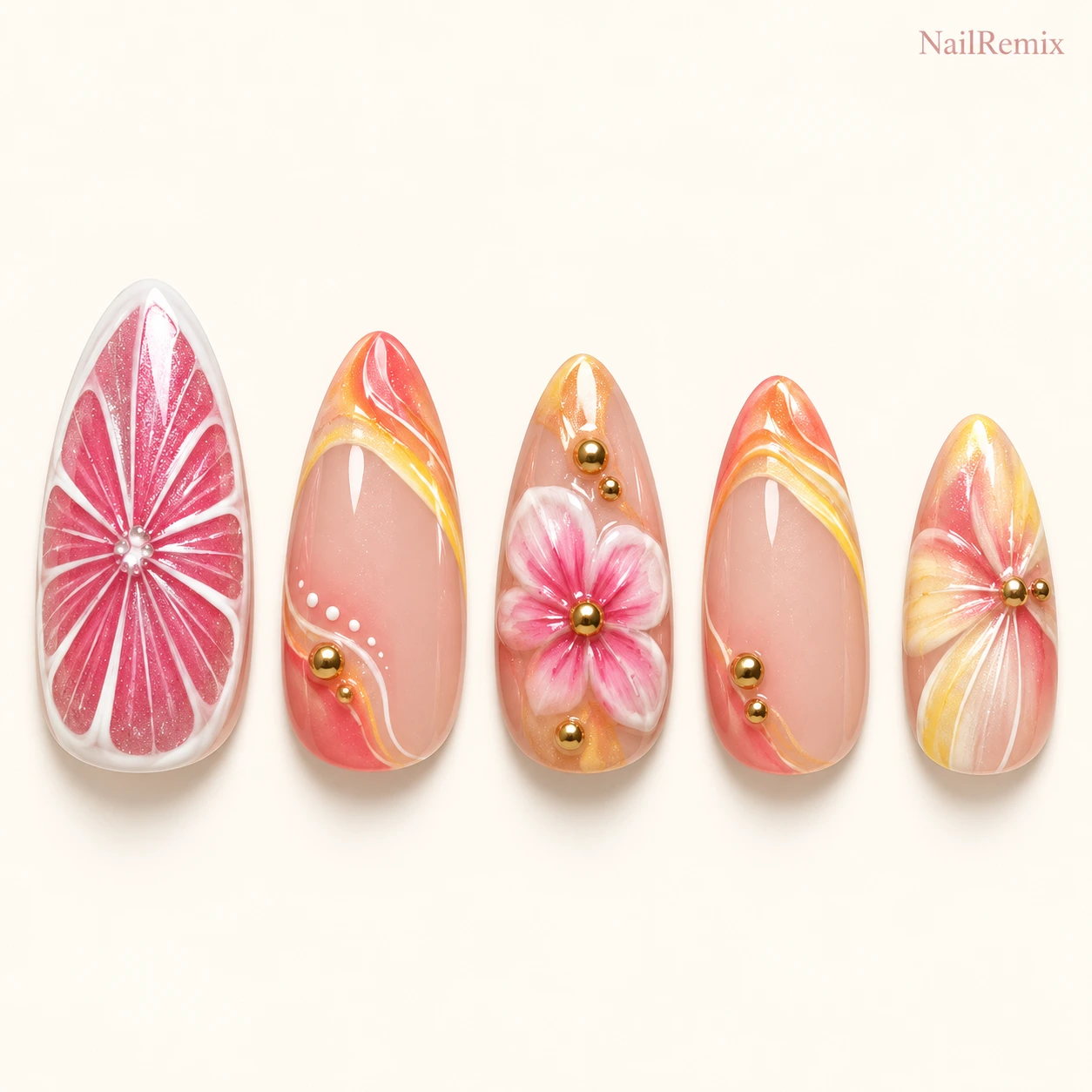 Nude · Pink · Hand-painted nail art