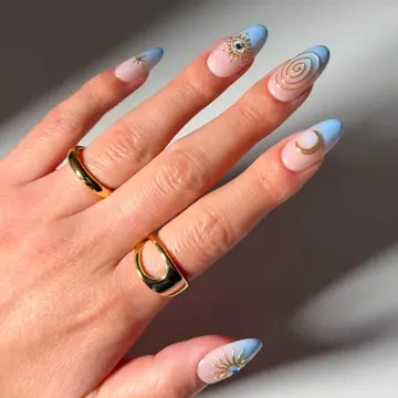 Blue & green · Blue · Gold nail art