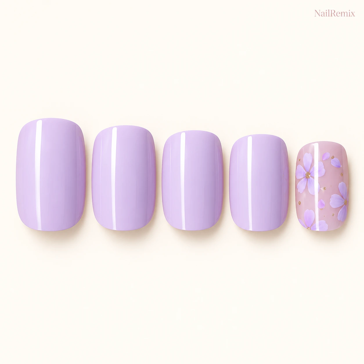 Nude · Purple · Hand-painted nail art