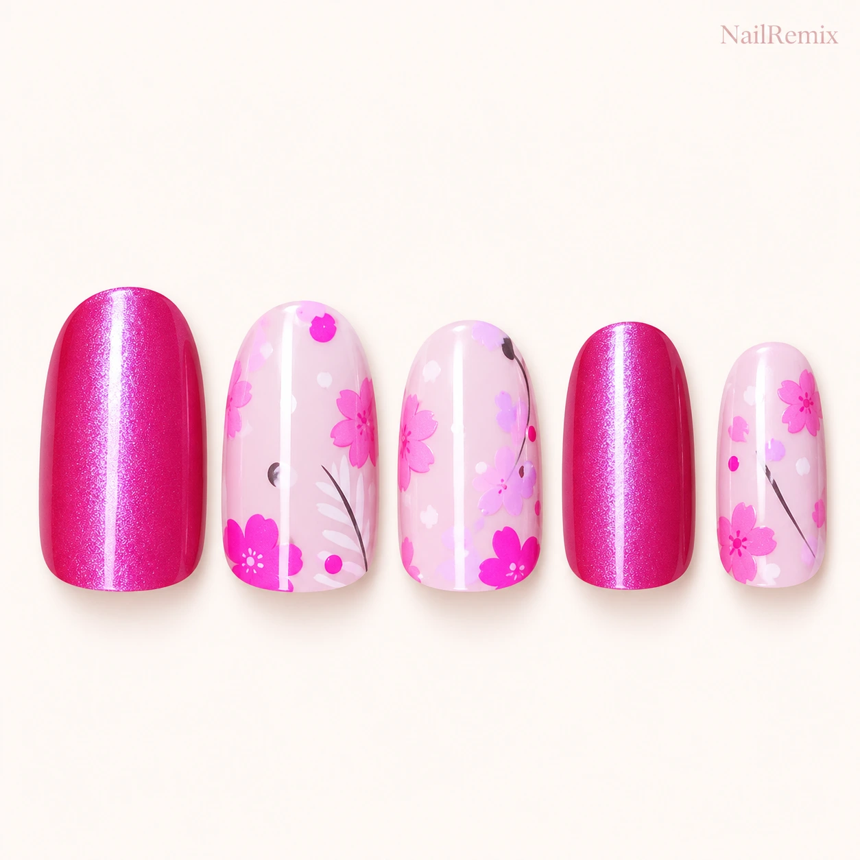 Nude · Pink · Fine shimmer nail art