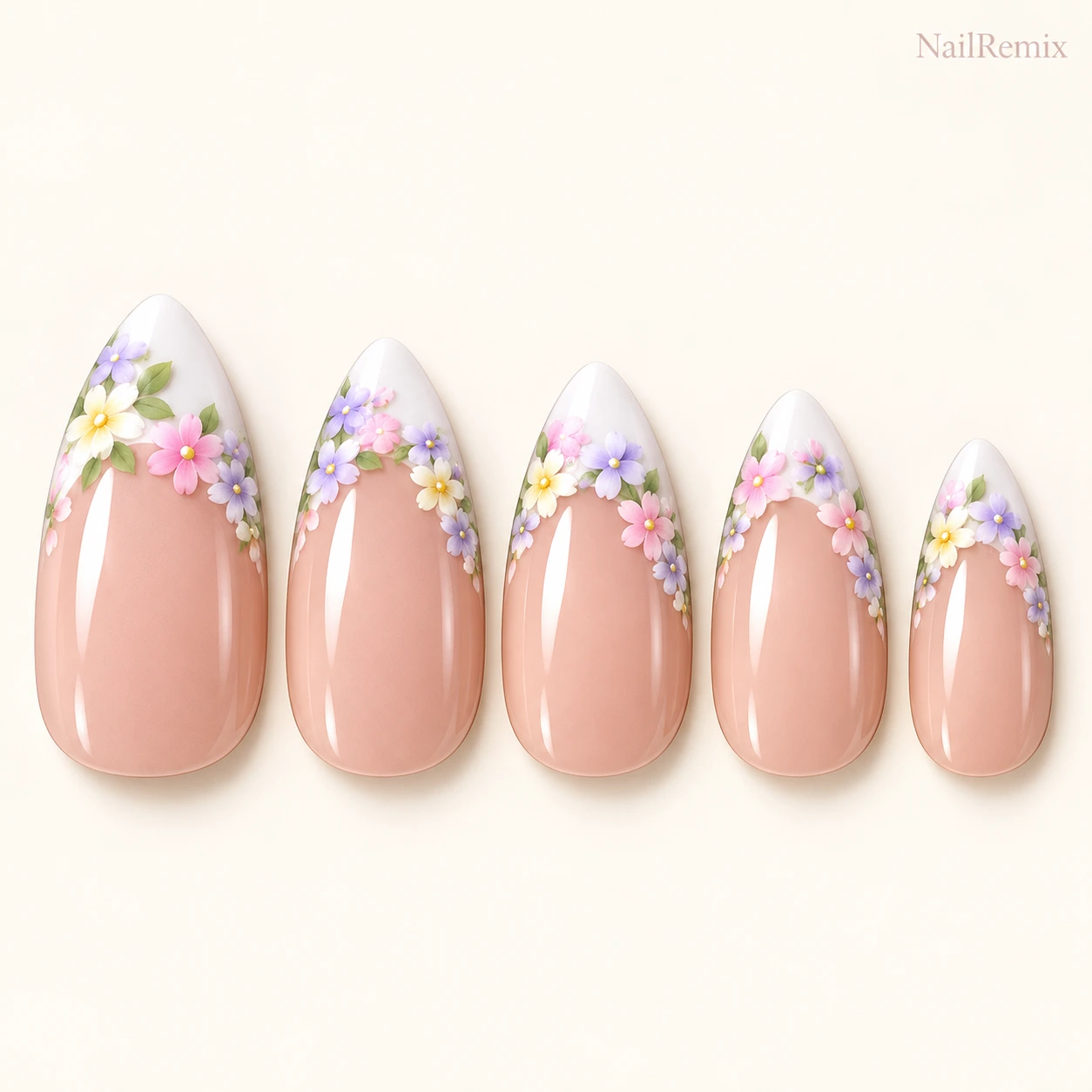 Nude · Hand-painted · Floral nail art