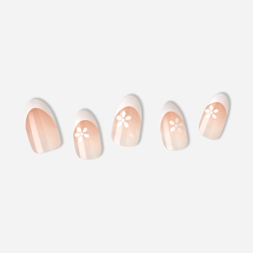 Nude · Pink · White nail art