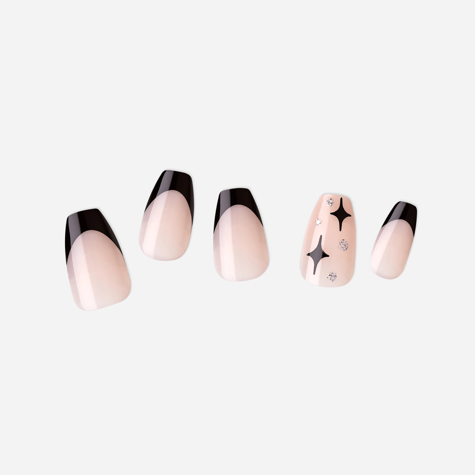 Nude · Black · Rhinestones nail art