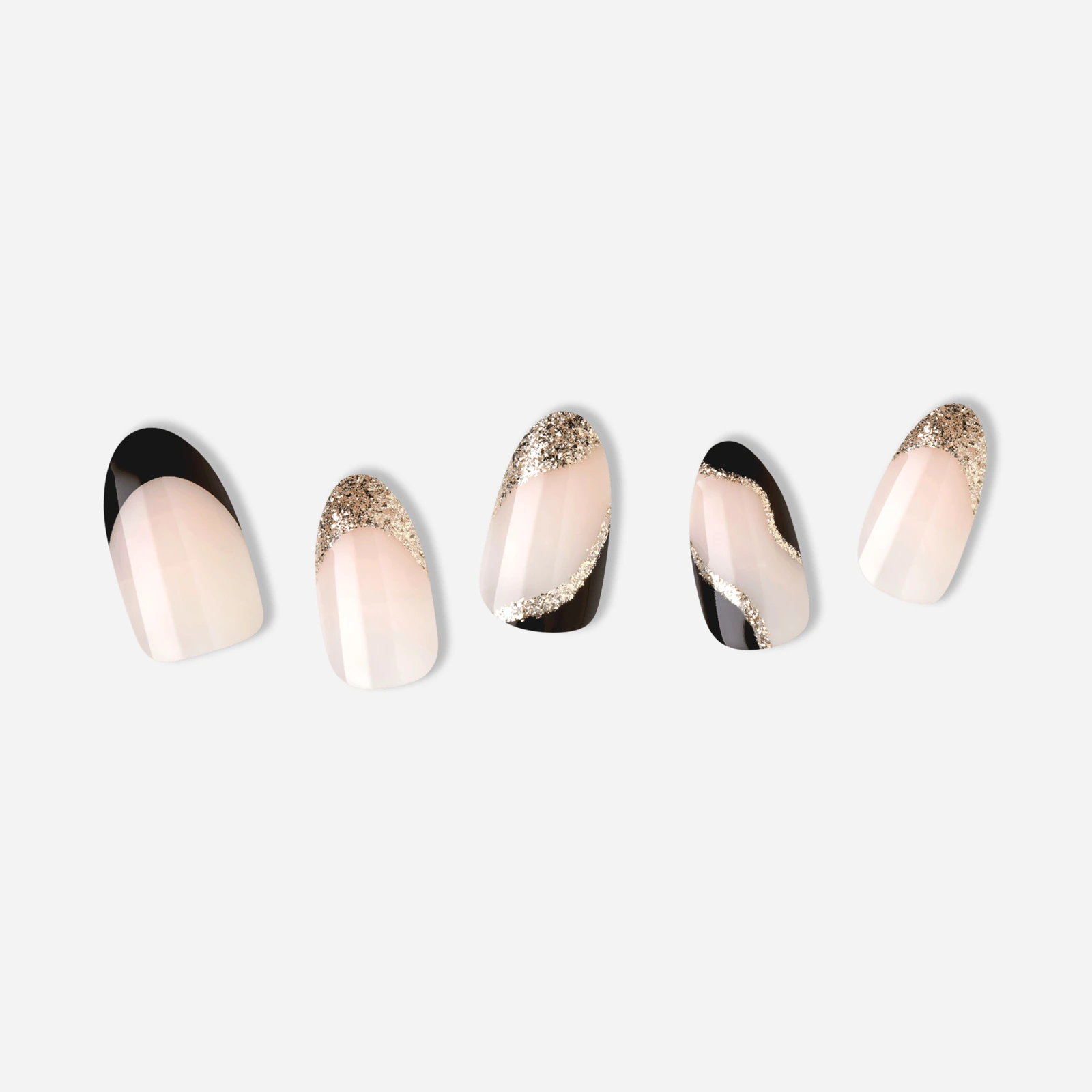Nude · Black · Gold nail art