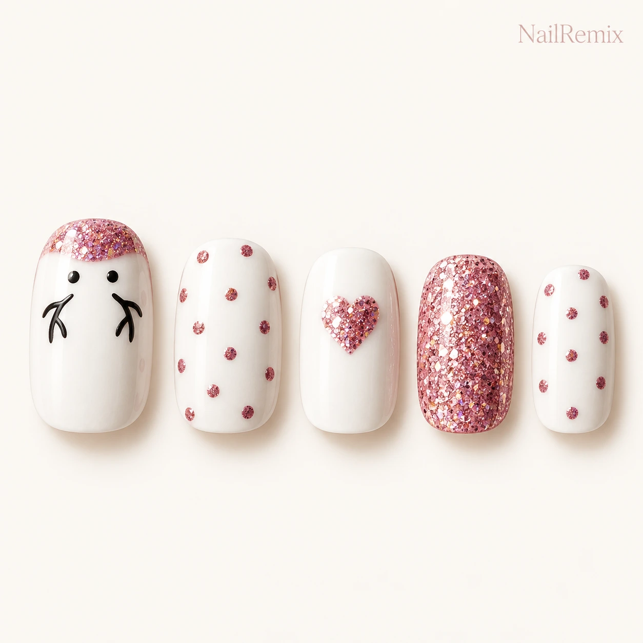 Pink · Black & white · White nail art
