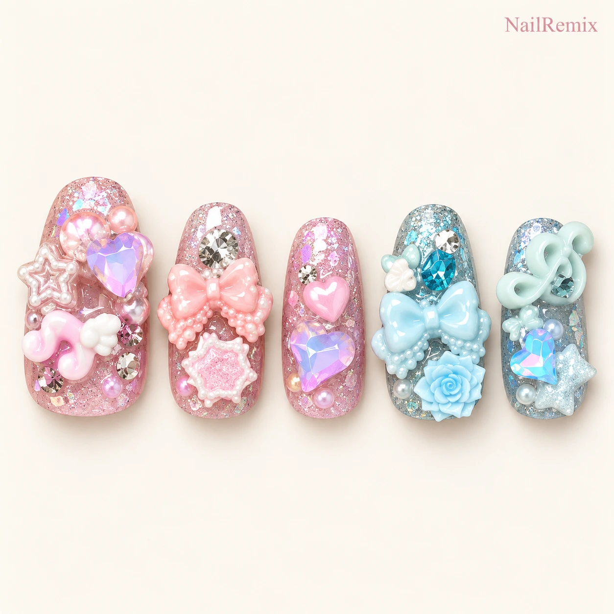 Pink · Blue & green · 3D accents