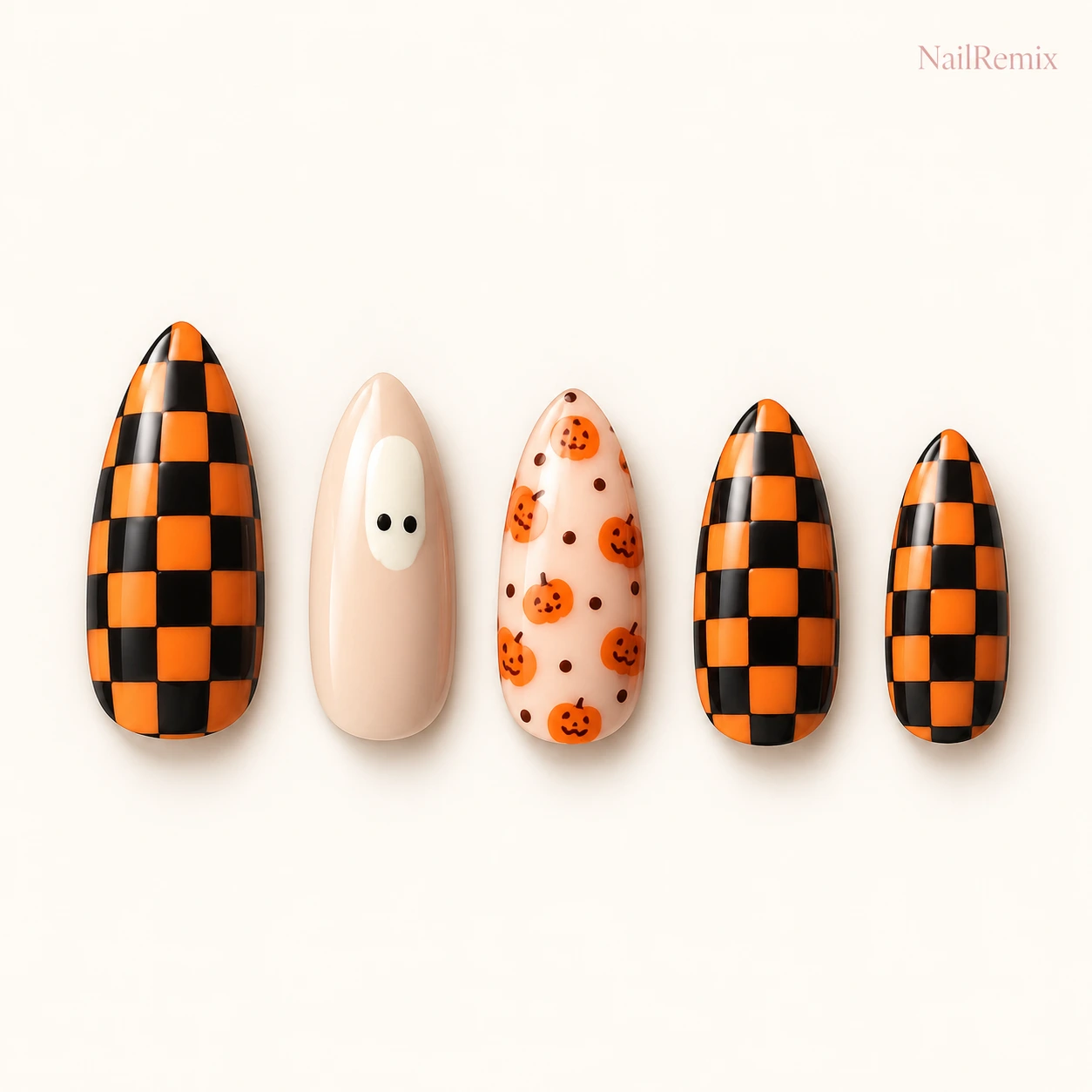 Nude · Orange · Black & white nail art