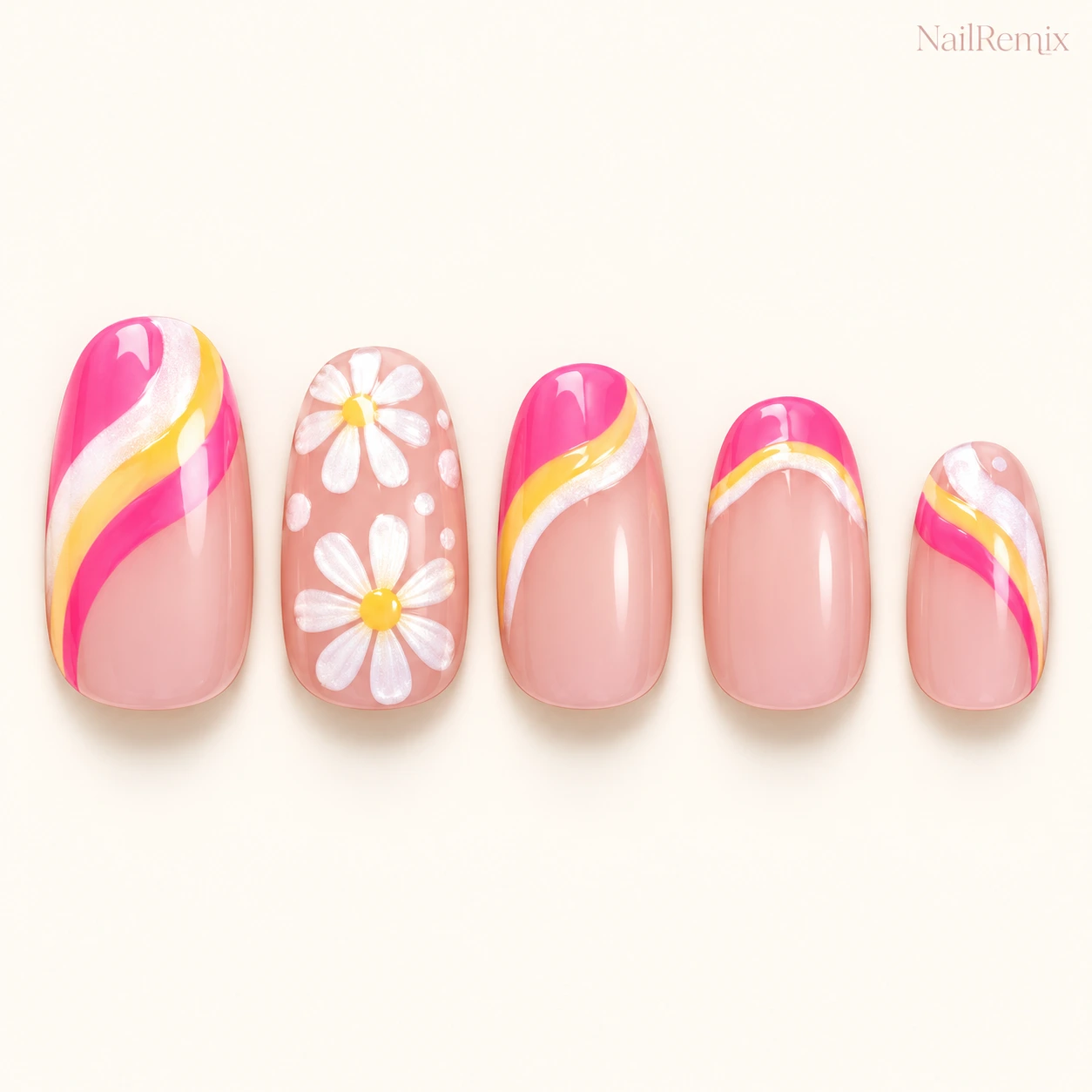 Nude · Pink · Hand-painted nail art