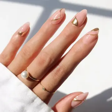 Nude · Gold · Chrome nail art