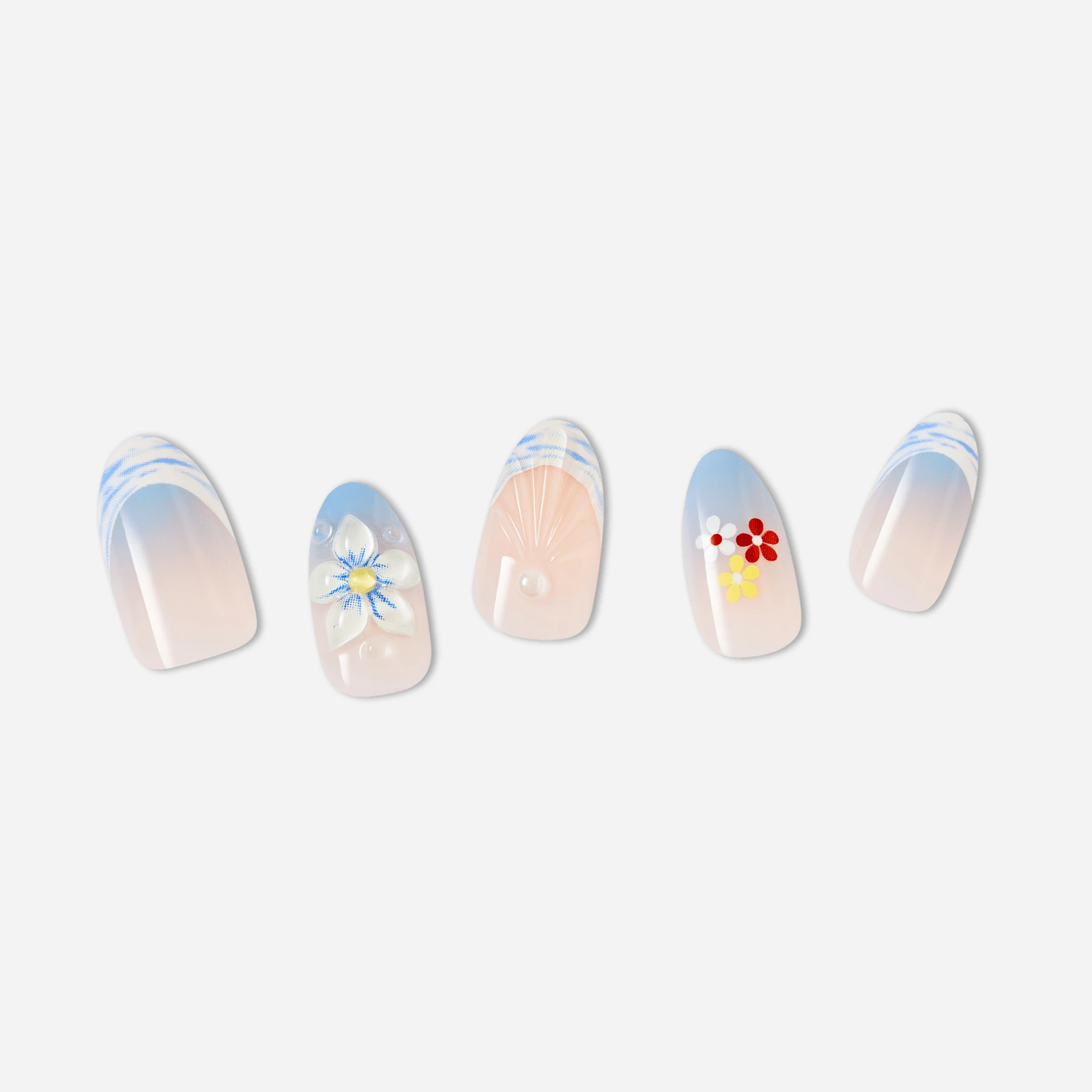 Nude · Pink · Blue nail art